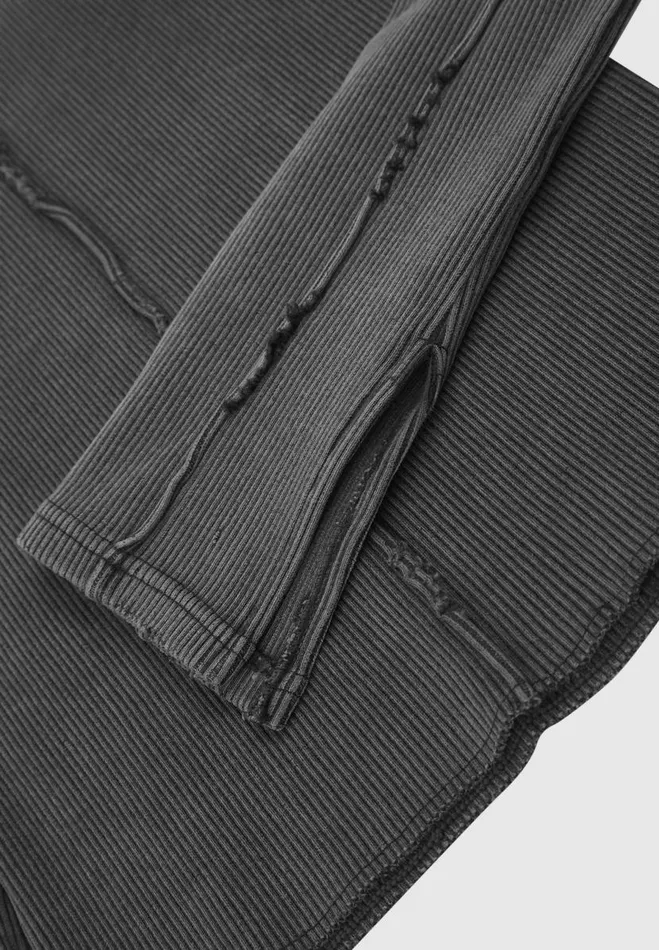 Manire De Voir Matching Sets Manire De Voir Woman Ribbed Long Sleeve Top 8211 Washed Grey
