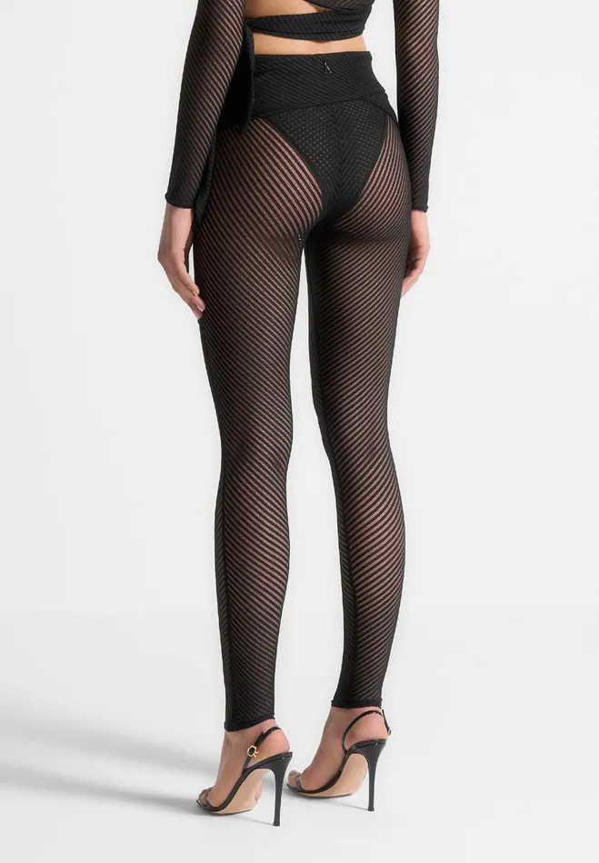 Manire De Voir Matching Sets Manire De Voir Woman Ribbed Sheer Leggings With Tie 8211 Black