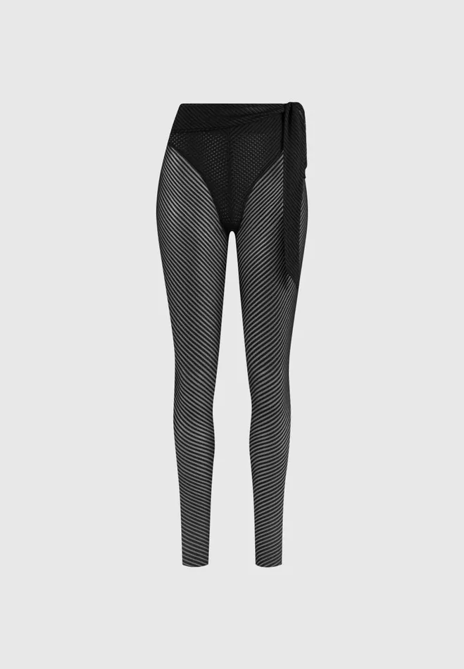 Manire De Voir Matching Sets Manire De Voir Woman Ribbed Sheer Leggings With Tie 8211 Black