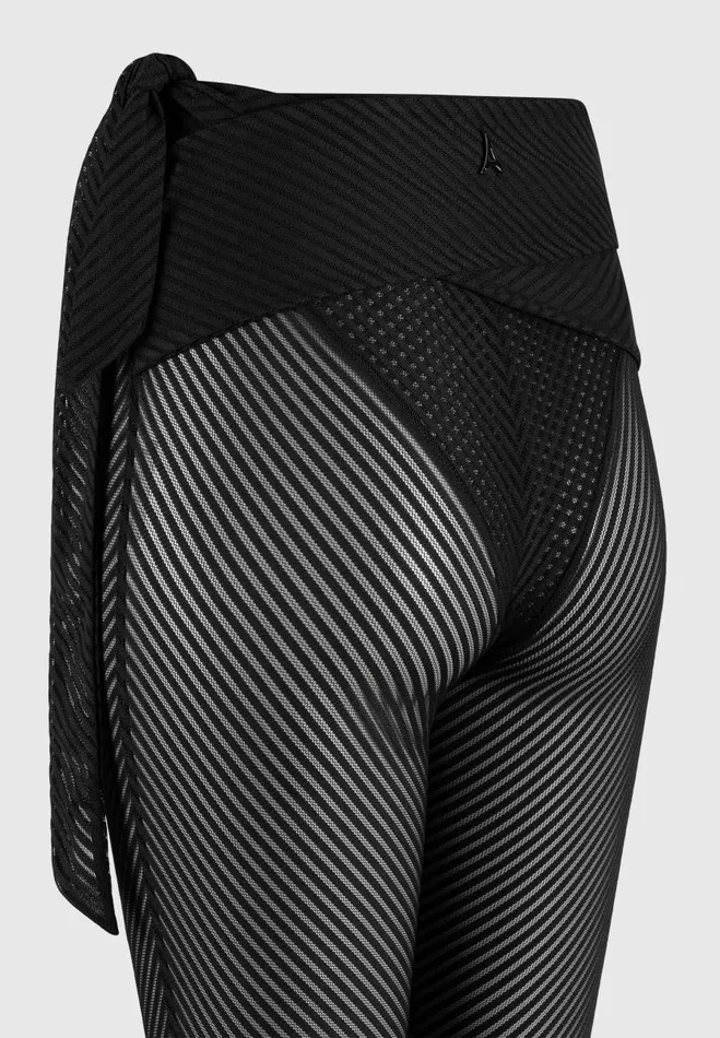 Manire De Voir Matching Sets Manire De Voir Woman Ribbed Sheer Leggings With Tie 8211 Black