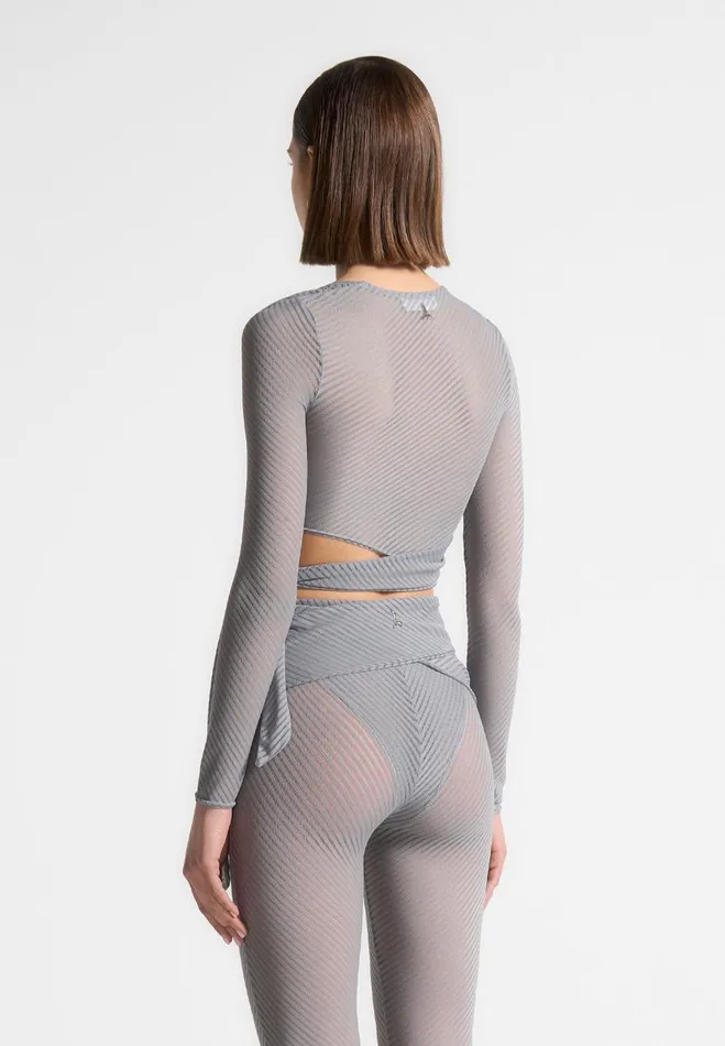 Manire De Voir Matching Sets Manire De Voir Woman Ribbed Sheer Top With Tie 8211 Grey