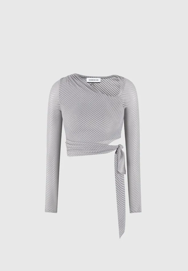 Manire De Voir Matching Sets Manire De Voir Woman Ribbed Sheer Top With Tie 8211 Grey