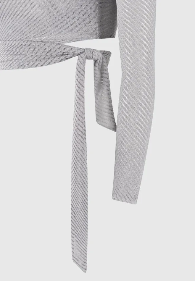Manire De Voir Matching Sets Manire De Voir Woman Ribbed Sheer Top With Tie 8211 Grey