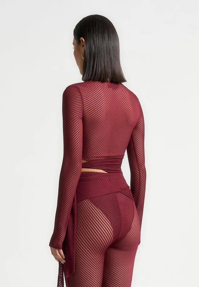 Manire De Voir Matching Sets Manire De Voir Woman Ribbed Sheer Top With Tie 8211 Wine Red