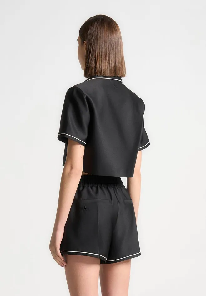 Manire De Voir Matching Sets Manire De Voir Woman Satin Cropped Shirt With Piping 8211 Black
