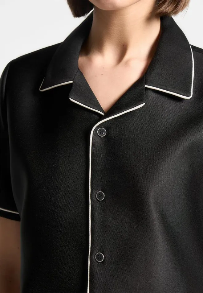 Manire De Voir Matching Sets Manire De Voir Woman Satin Cropped Shirt With Piping 8211 Black