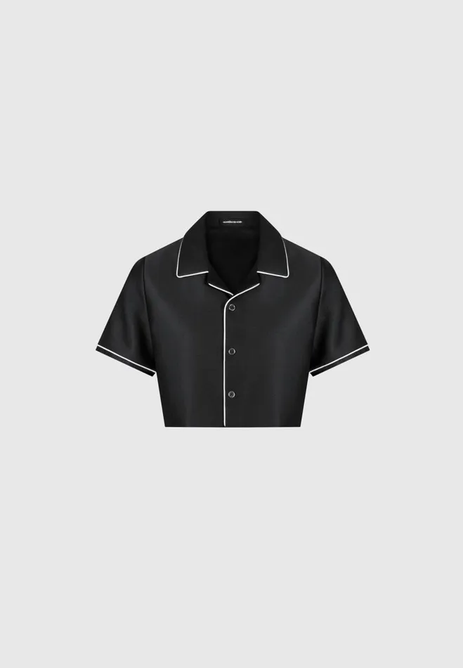 Manire De Voir Matching Sets Manire De Voir Woman Satin Cropped Shirt With Piping 8211 Black