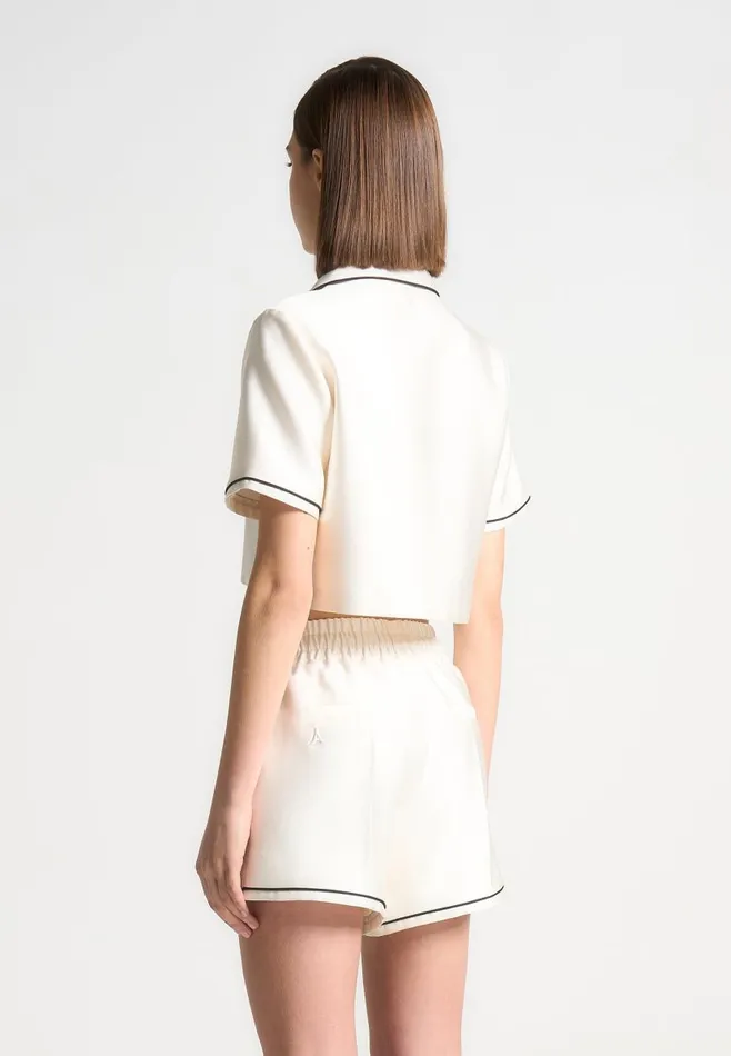 Manire De Voir Matching Sets Manire De Voir Woman Satin Cropped Shirt With Piping 8211 Cream