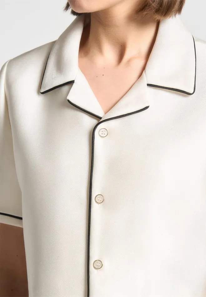 Manire De Voir Matching Sets Manire De Voir Woman Satin Cropped Shirt With Piping 8211 Cream