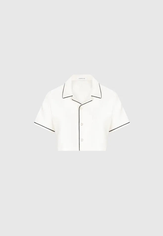 Manire De Voir Matching Sets Manire De Voir Woman Satin Cropped Shirt With Piping 8211 Cream