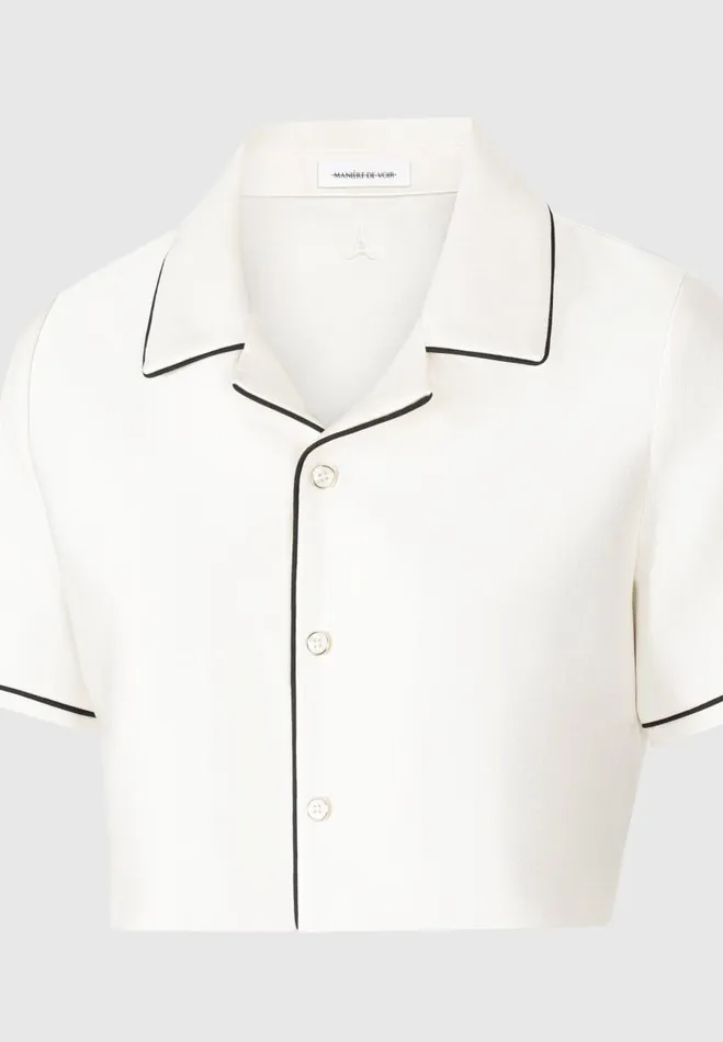 Manire De Voir Matching Sets Manire De Voir Woman Satin Cropped Shirt With Piping 8211 Cream