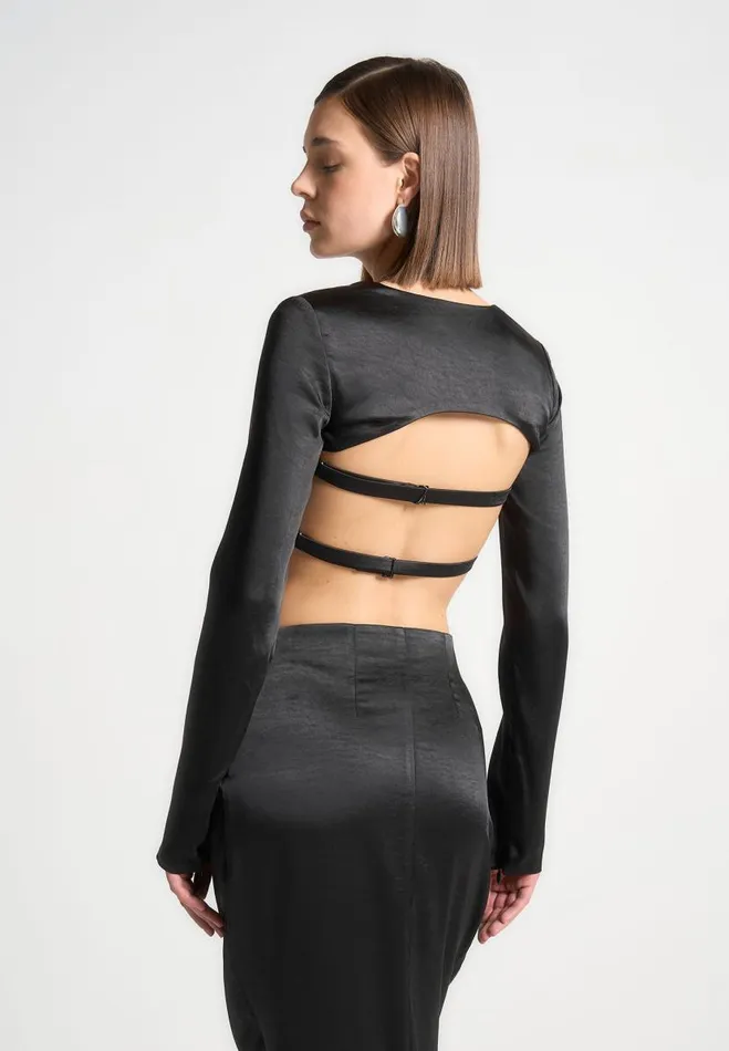 Manire De Voir Matching Sets Manire De Voir Woman Satin Drape Bandeau Bolero Top 8211 Black