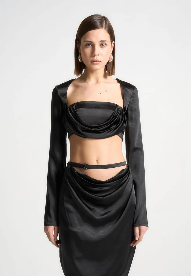 Manire De Voir Matching Sets Manire De Voir Woman Satin Drape Bandeau Bolero Top 8211 Black
