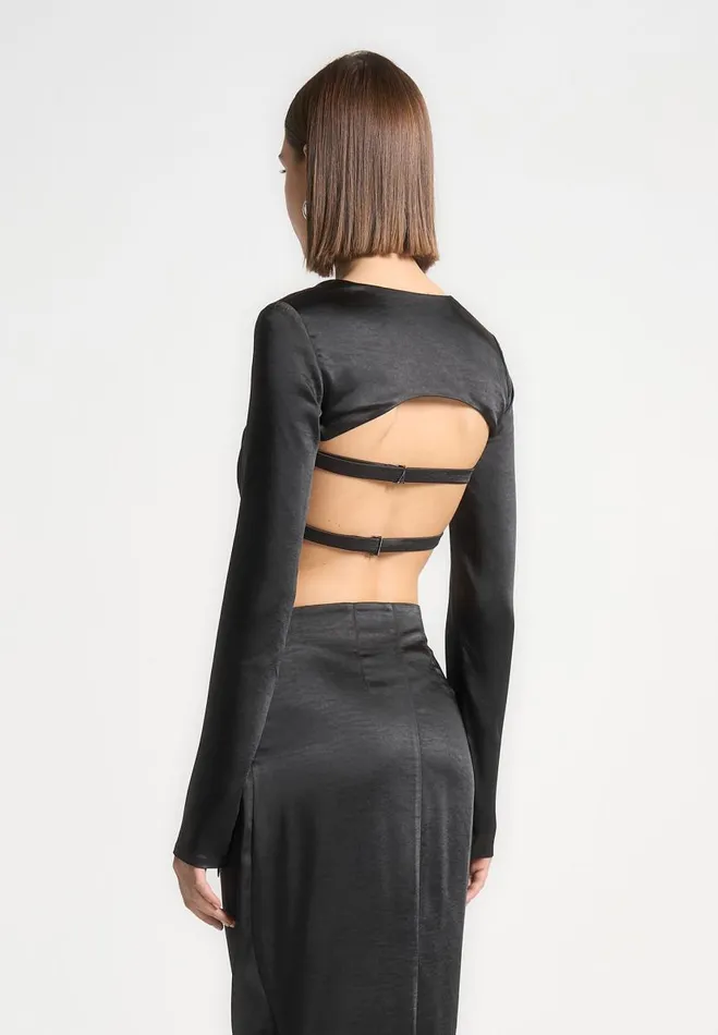 Manire De Voir Matching Sets Manire De Voir Woman Satin Drape Bandeau Bolero Top 8211 Black