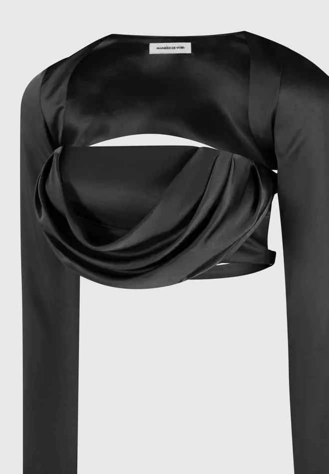 Manire De Voir Matching Sets Manire De Voir Woman Satin Drape Bandeau Bolero Top 8211 Black