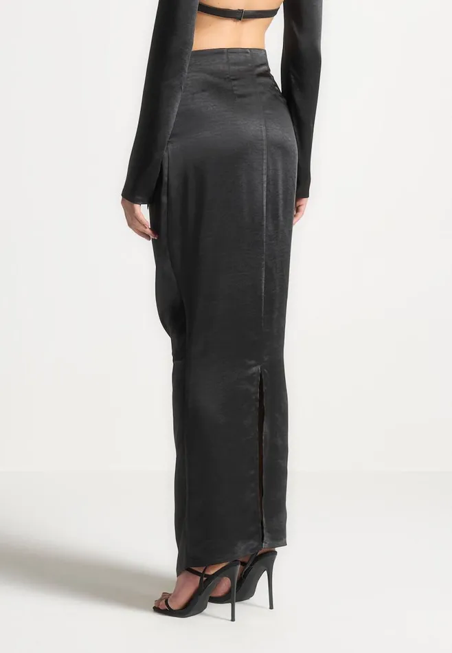 Manire De Voir Matching Sets Manire De Voir Woman Satin Drape Belted Maxi Skirt 8211 Black