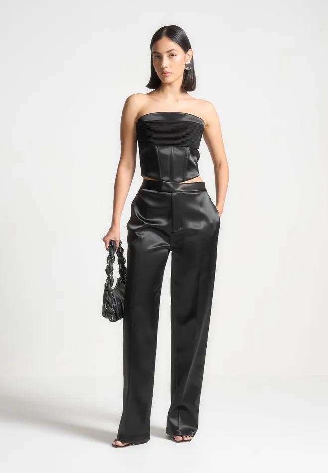Manire De Voir Matching Sets Manire De Voir Woman Satin Pintuck Bandeau Corset Top 8211 Black