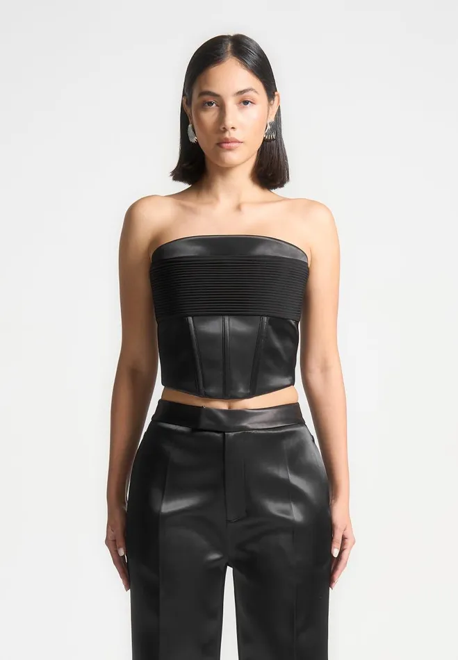 Manire De Voir Matching Sets Manire De Voir Woman Satin Pintuck Bandeau Corset Top 8211 Black
