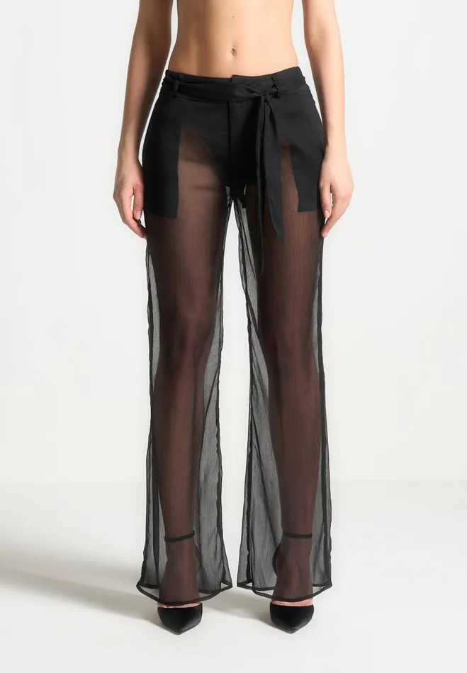 Manire De Voir Matching Sets Manire De Voir Woman Sheer Belted Trousers 8211 Black