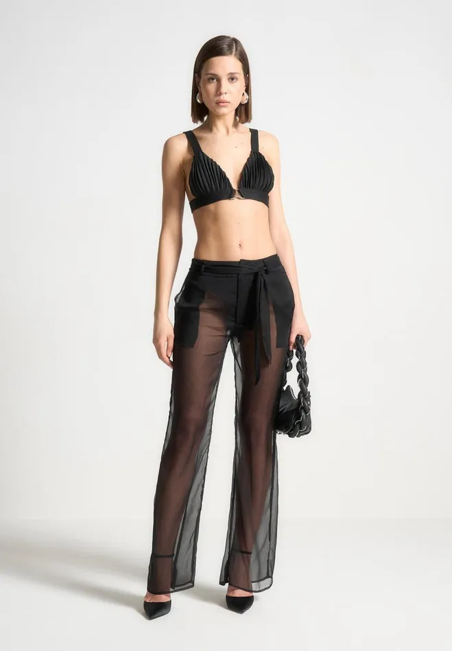 Manire De Voir Matching Sets Manire De Voir Woman Sheer Belted Trousers 8211 Black