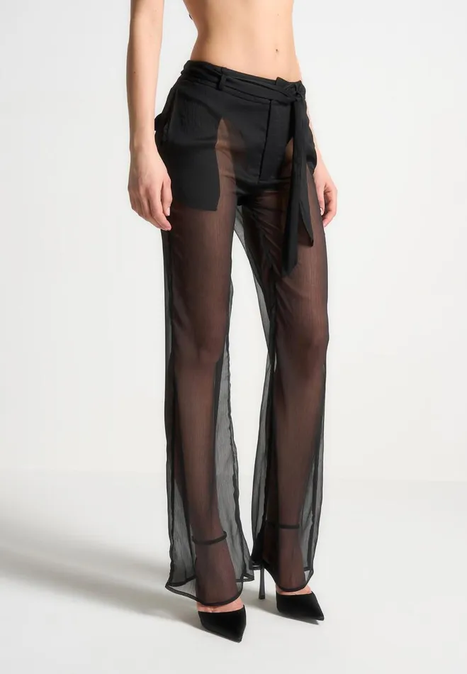 Manire De Voir Matching Sets Manire De Voir Woman Sheer Belted Trousers 8211 Black