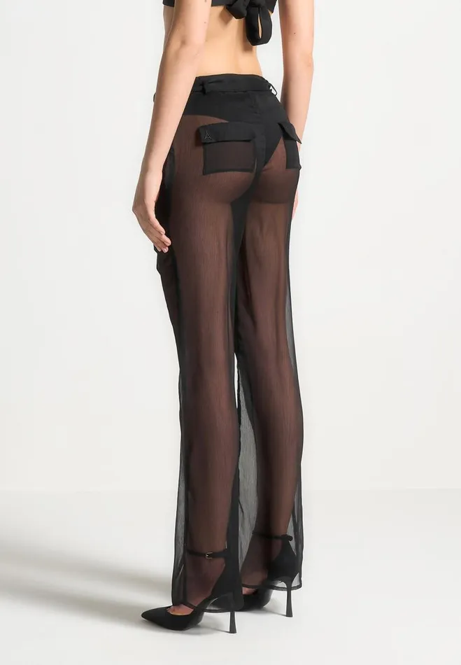 Manire De Voir Matching Sets Manire De Voir Woman Sheer Belted Trousers 8211 Black