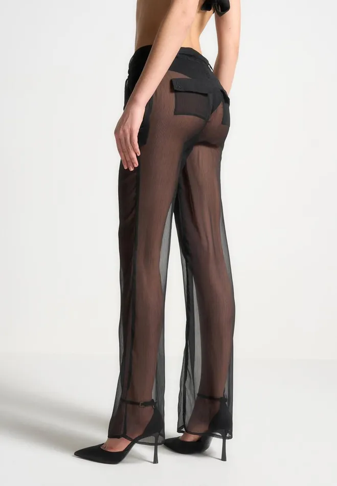 Manire De Voir Matching Sets Manire De Voir Woman Sheer Belted Trousers 8211 Black