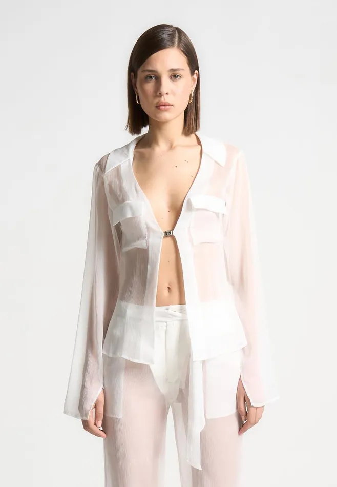 Manire De Voir Matching Sets Manire De Voir Woman Sheer Shirt With Clasp 8211 White Manire De Voir Matching Sets Manire De Voir Woman Sheer Shirt With Clasp 8211 White