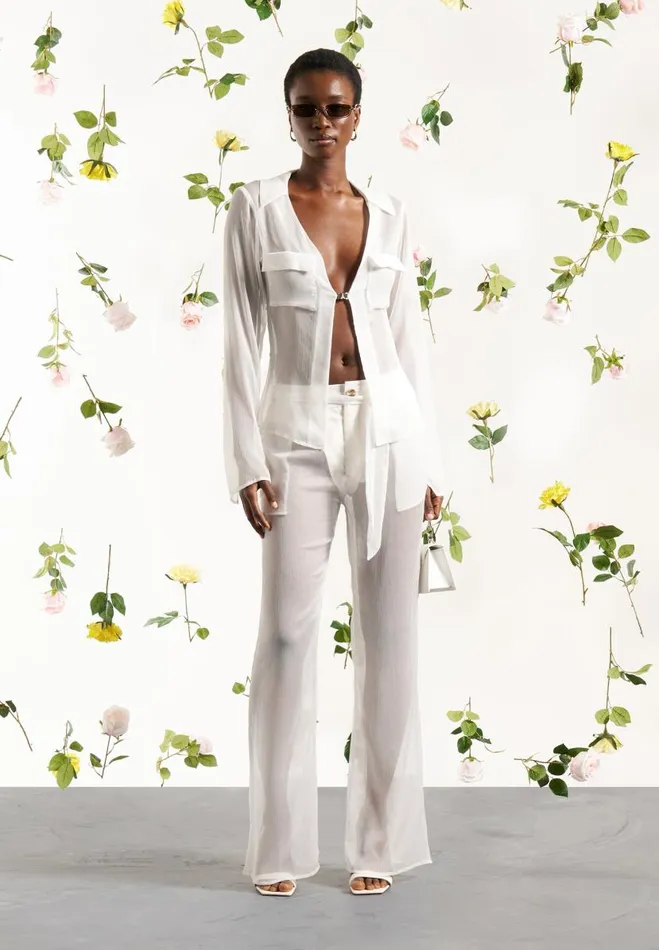 Manire De Voir Matching Sets Manire De Voir Woman Sheer Shirt With Clasp 8211 White