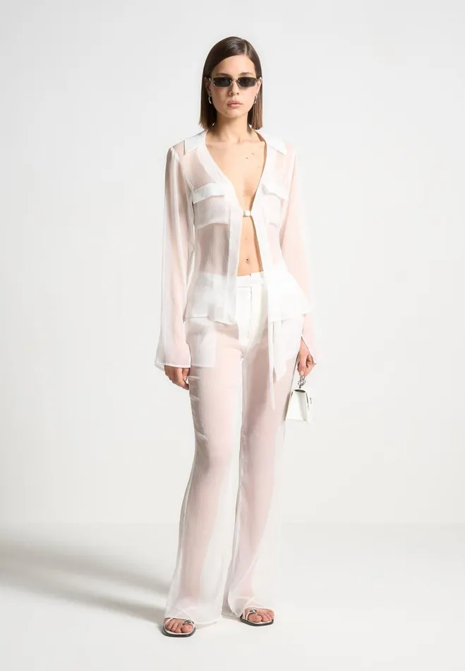 Manire De Voir Matching Sets Manire De Voir Woman Sheer Shirt With Clasp 8211 White