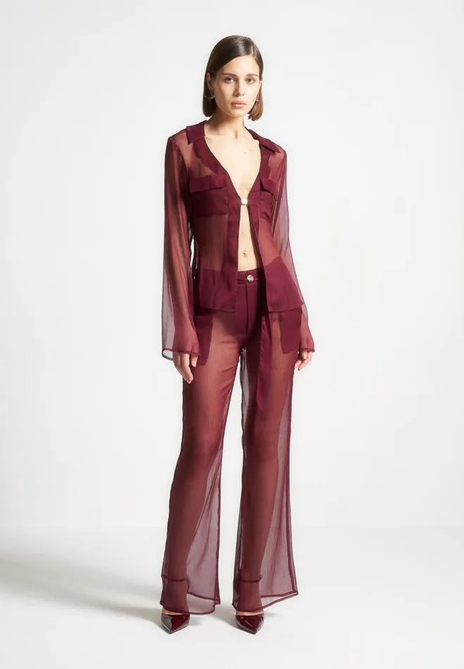 Manire De Voir Matching Sets Manire De Voir Woman Sheer Shirt With Clasp 8211 Wine Red