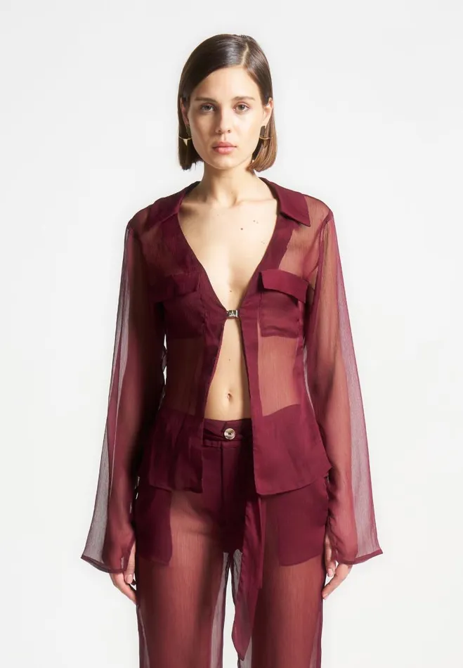 Manire De Voir Matching Sets Manire De Voir Woman Sheer Shirt With Clasp 8211 Wine Red