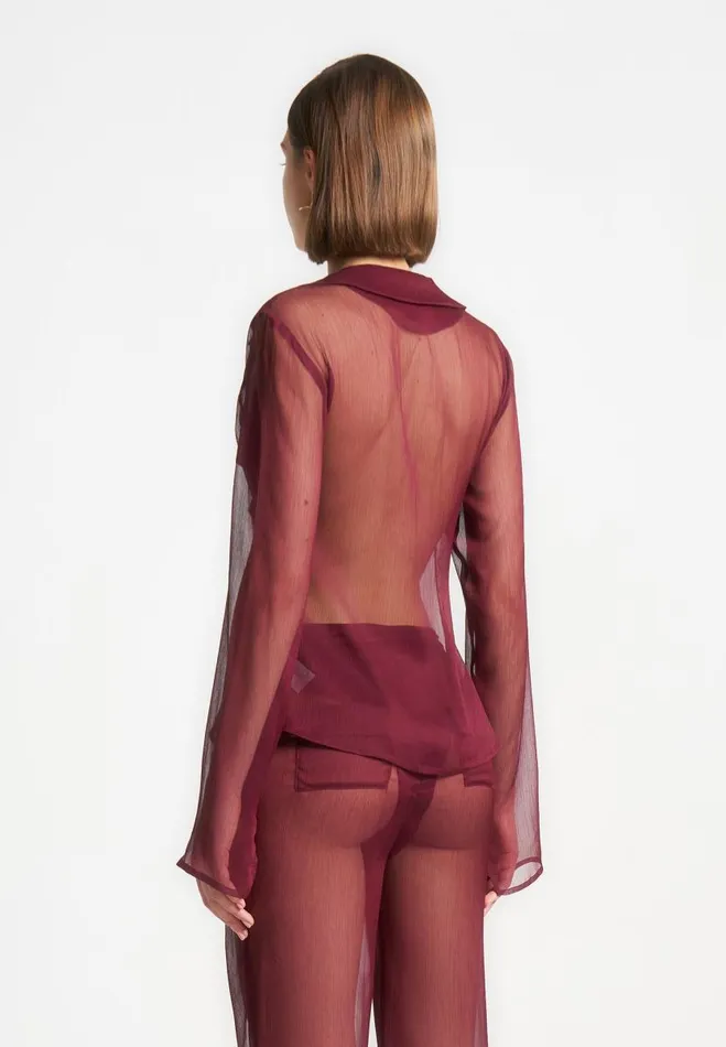 Manire De Voir Matching Sets Manire De Voir Woman Sheer Shirt With Clasp 8211 Wine Red
