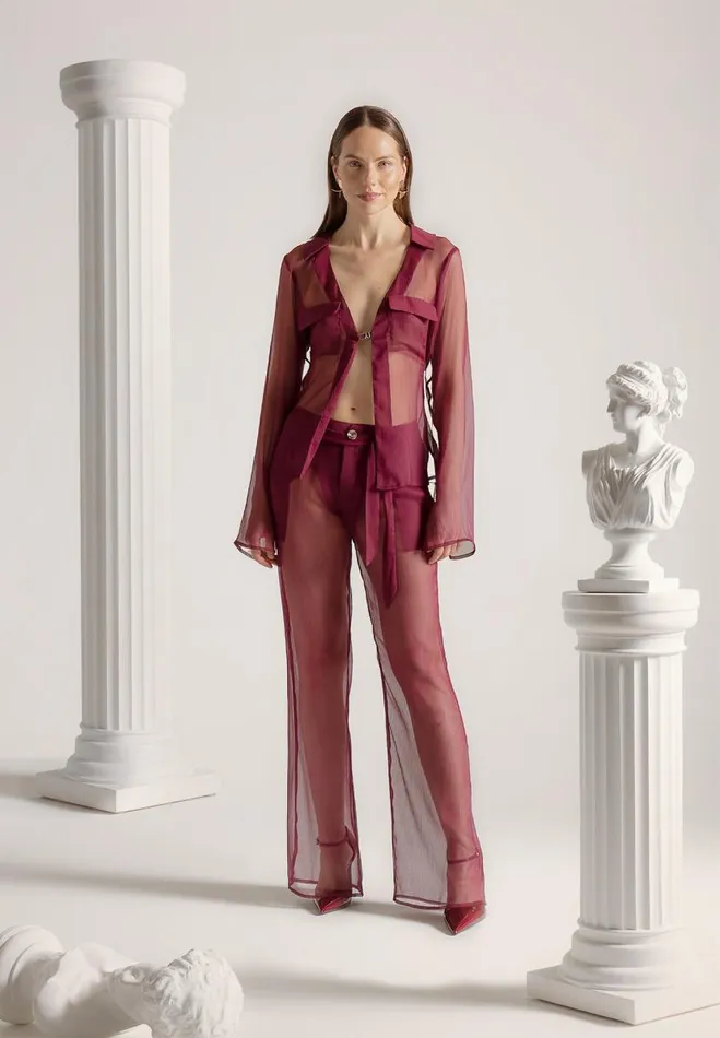 Manire De Voir Matching Sets Manire De Voir Woman Sheer Shirt With Clasp 8211 Wine Red