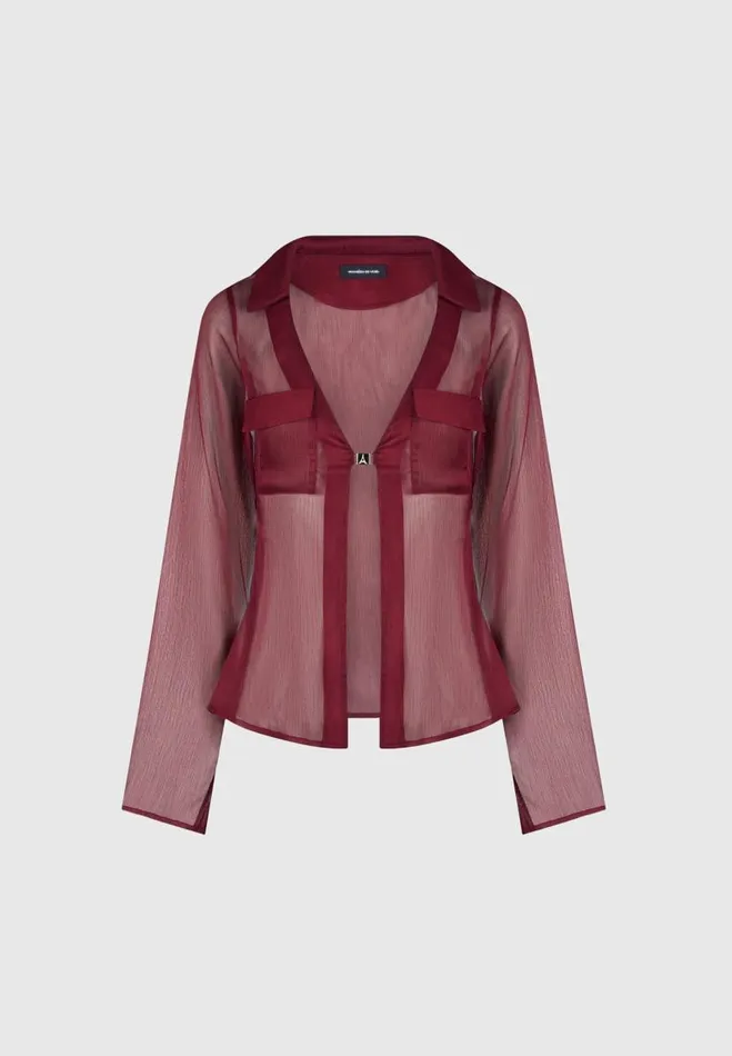 Manire De Voir Matching Sets Manire De Voir Woman Sheer Shirt With Clasp 8211 Wine Red
