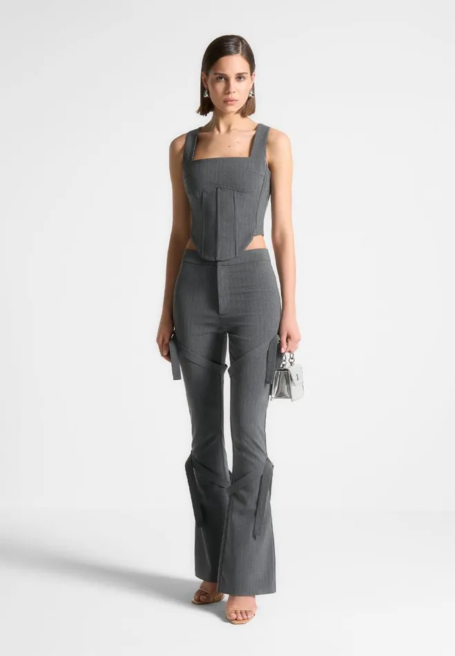 Manire De Voir Matching Sets Manire De Voir Woman Square Neck Pinstripe Corset Top 8211 Grey