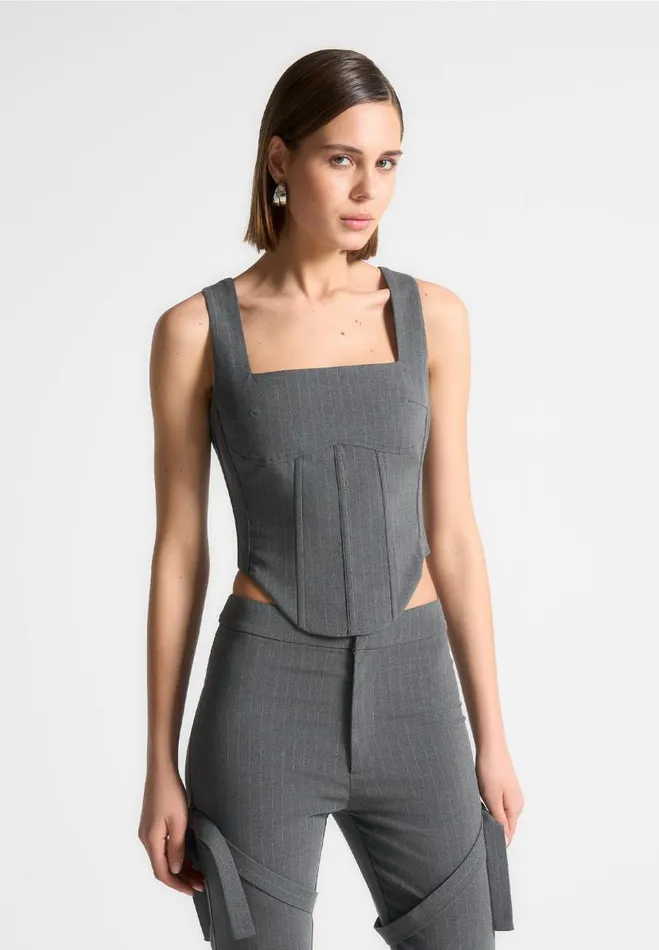 Manire De Voir Matching Sets Manire De Voir Woman Square Neck Pinstripe Corset Top 8211 Grey