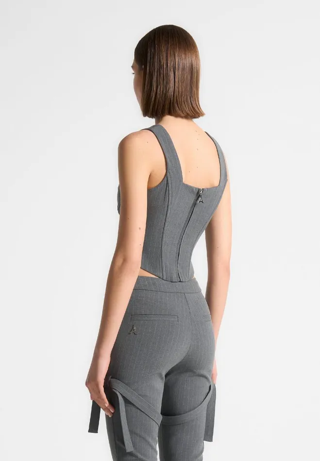 Manire De Voir Matching Sets Manire De Voir Woman Square Neck Pinstripe Corset Top 8211 Grey