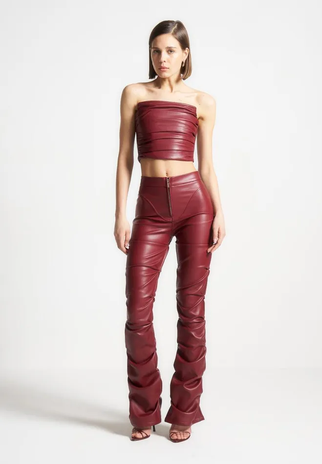Manire De Voir Matching Sets Manire De Voir Woman Tacked Vegan Leather Flared Trousers 8211 Wine Red Manire De Voir Matching Sets Manire De Voir Woman Tacked Vegan Leather Flared Trousers 8211 Wine Red