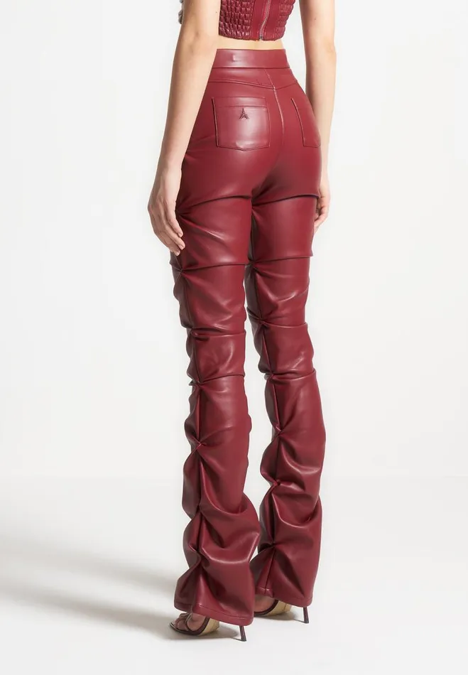 Manire De Voir Matching Sets Manire De Voir Woman Tacked Vegan Leather Flared Trousers 8211 Wine Red