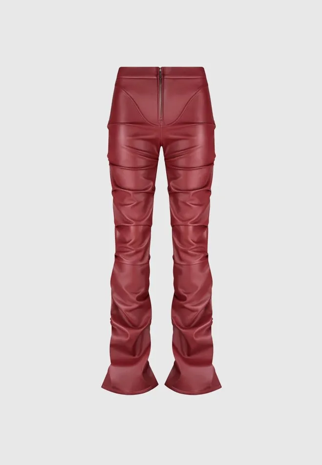 Manire De Voir Matching Sets Manire De Voir Woman Tacked Vegan Leather Flared Trousers 8211 Wine Red
