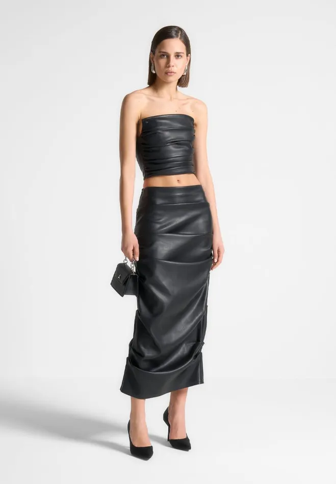 Manire De Voir Matching Sets Manire De Voir Woman Tacked Vegan Leather Midaxi Skirt 8211 Black Manire De Voir Matching Sets Manire De Voir Woman Tacked Vegan Leather Midaxi Skirt 8211 Black