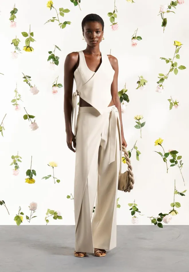 Manire De Voir Matching Sets Manire De Voir Woman Tailored Wrap Trousers With Tie 8211 Light Beige