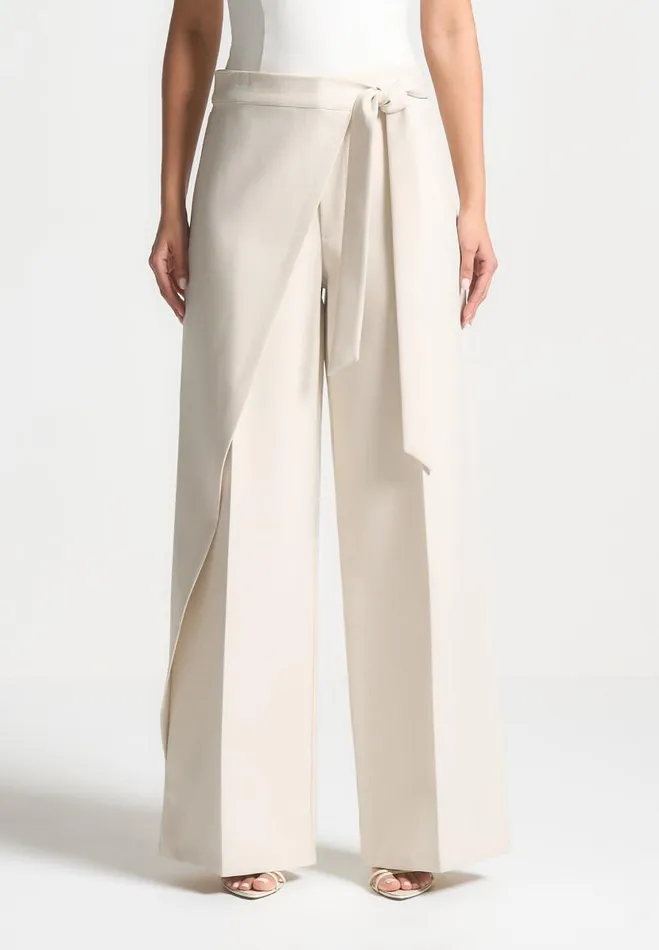 Manire De Voir Matching Sets Manire De Voir Woman Tailored Wrap Trousers With Tie 8211 Light Beige