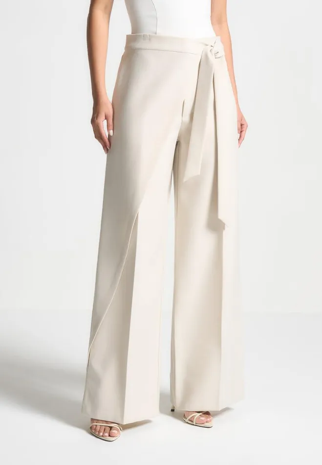 Manire De Voir Matching Sets Manire De Voir Woman Tailored Wrap Trousers With Tie 8211 Light Beige