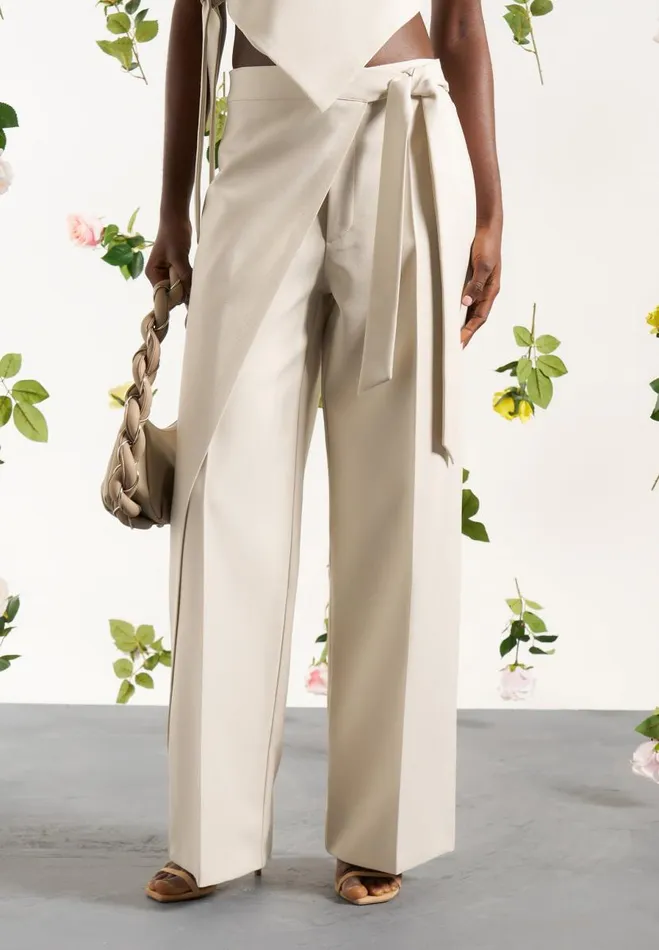 Manire De Voir Matching Sets Manire De Voir Woman Tailored Wrap Trousers With Tie 8211 Light Beige