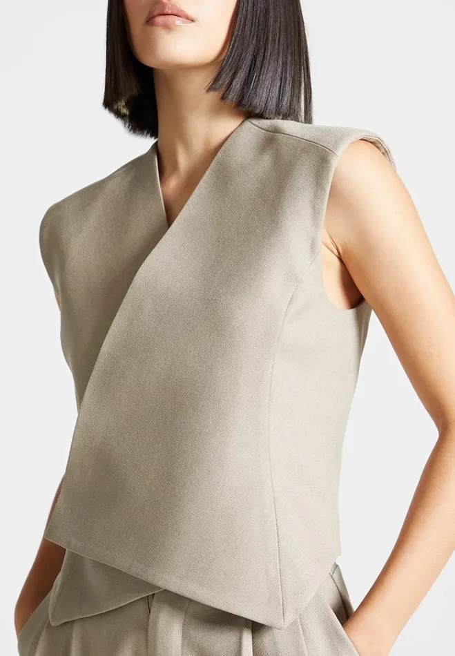 Manire De Voir Matching Sets Manire De Voir Woman Tailored Wrap Waistcoat 8211 Beige Manire De Voir Matching Sets Manire De Voir Woman Tailored Wrap Waistcoat 8211 Beige