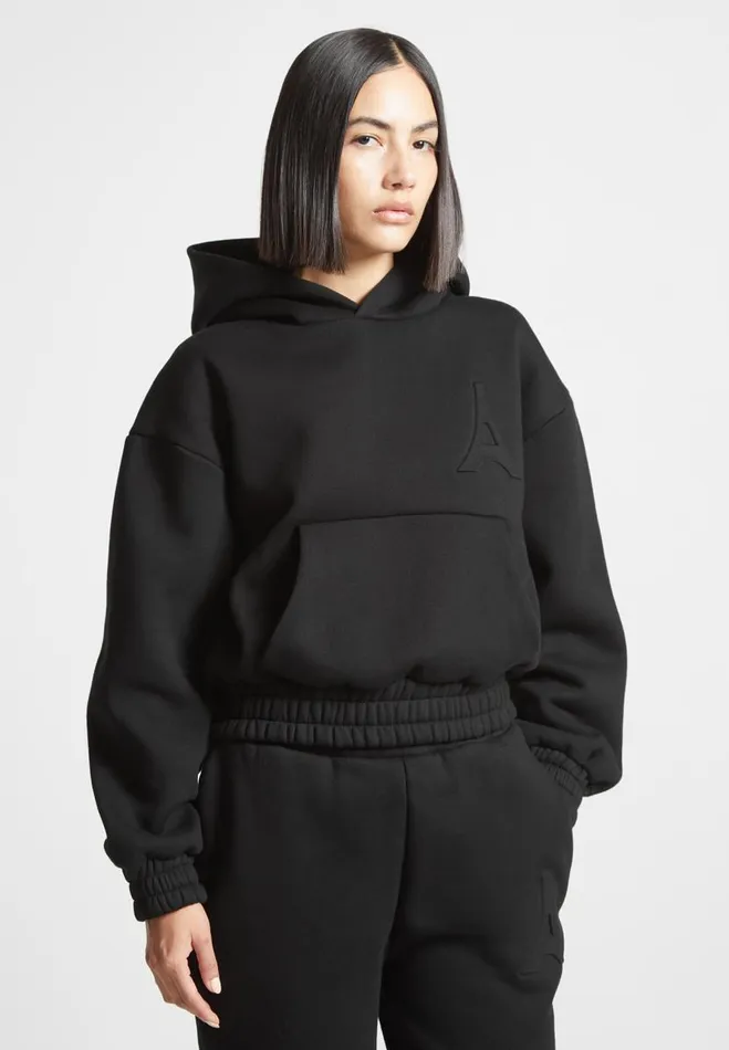Manire De Voir Matching Sets Manire De Voir Woman ternelle 420GSM Eiffel Embossed Hoodie 8211 Black