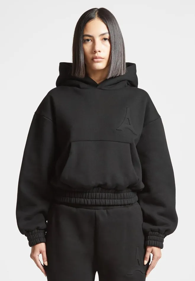 Manire De Voir Matching Sets Manire De Voir Woman ternelle 420GSM Eiffel Embossed Hoodie 8211 Black