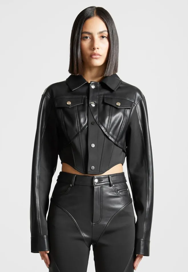 Manire De Voir Matching Sets Manire De Voir Woman Vegan Leather Contour Jacket 8211 Black Manire De Voir Matching Sets Manire De Voir Woman Vegan Leather Contour Jacket 8211 Black
